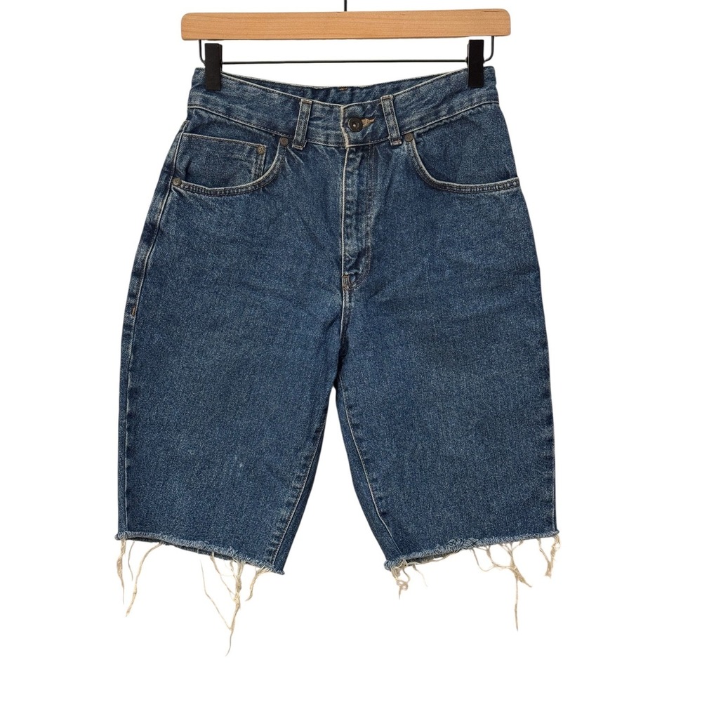 Ragged Priest Jorts Denim Shorts High Waist Distressed Raw Hem Blue Size 28